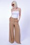 Beige Front Pleated Palazzo Women's Trousers Sh243 - 2