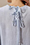 Lace-Up Back Poplin Blouse Blue - 7