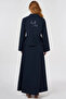 100% Cotton Embroidered Appliqué Skirt Suit in Dark Navy Blue - 4