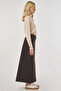 Slit Detailed Denim Skirt Dark Brown - 6