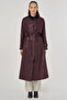 Velvet Collar Long Trench Coat Dark Burgundy - 2