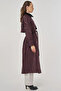 Velvet Collar Long Trench Coat Dark Burgundy - 5