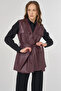 Faux Leather Vest with Flap Pockets Dark Burgundy
