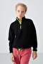 Black Thick Soft Textured Standard Fit Embroidered Fleece Girls' Sweatshirt - 75151 - 3