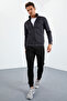Anthracite-Black Mock Neck Zip-Up Standard Fit Cuffed Men's Tracksuit Set - 85160 - 5