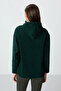 Pine Green Thick Soft Textured Hooded Standard Fit Embroidered Fleece Women's Sweatshirt -97286 - 6