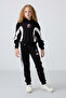 Black Cotton Soft Textured Inside Fleece Standard Fit Printed Girls' Tracksuit Set - 75166