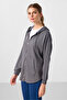 Dark Gray Soft Textured Hooded Standard Fit Women's Tunic Sweatshirt - 97302 - 6