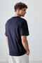 Navy Blue Cotton Thick Soft Textured Oversize Fit Printed Men's T-Shirt - 88375 - 5
