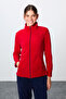 Red-Navy Blue Thick Soft Textured Stand Collar Standard Fit Embroidered Fleece Women's Tracksuit Set -95339 - 3