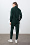 Pine Green Compact Cotton Thick Smooth Textured Stand Collar Standard Fit Women's Tracksuit Set - 95340 - 8