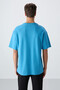 Petrol Blue Cotton Thick Soft Textured Oversize Fit Printed Men's T-Shirt - 88325 - 5