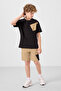 Black-Dark Beige Cotton Oversize Fit Woven Lightweight Stretchy Chino Boy Shorts Suit - 11275