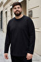 Black O-Neck Comfortable Fit Oversized Plus Size Long Sleeve Men's T-Shirt - 88107