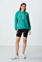 Sea Green Compact Cotton Thick Smooth Textured Hooded Comfortable Form Fit Women's Sweatshirt - 97291 - 3