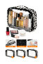 Travel 3-Piece Transparent Travel Makeup Bag Polyester Fabric Black and White Patterned Cosmetic Organizer Set Black - 2
