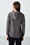 Dark Gray Thick Soft Textured Hooded Standard Fit Embroidered Fleece Women's Sweatshirt -97287 - 7