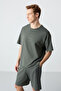 Khaki Cotton Thick Soft Textured Oversized Fit Basic Men's Shorts Set - 85257 - 4