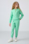 Water Green Cotton Fuzzy Inside Soft Textured Comfortable Fit Embroidered Girls' Tracksuit Set - 75145 - 6