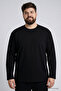 Black O-Neck Comfortable Fit Oversized Plus Size Long Sleeve Men's T-Shirt - 88107 - 3