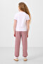 White-Dusty Rose O Neck Printed Elastic Leg Cargo Pocket Girls Tracksuit Set - 75173 - 6