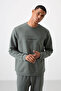 Khaki - Khaki Cotton Thick Soft Textured Comfort Fit Printed Men's Tracksuit Set - 85253 - 7