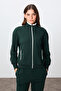 Pine Green Compact Cotton Thick Smooth Textured Stand Collar Standard Fit Women's Tracksuit Set - 95340 - 3