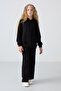 Black Cotton Hairy Inside Soft Textured Standard Fit Embroidered Girl's Tracksuit Set - 75162