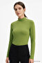 Oil Green Turtleneck Basic Long Sleeve Women's Bodysuit - 97306 - 3
