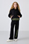 Black Cotton Inside Fleece Soft Textured Comfortable Form Printed Girls' Tracksuit Set - 75147 - 7