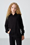 Black Cotton Hairy Inside Soft Textured Standard Fit Embroidered Girl's Tracksuit Set - 75162 - 3
