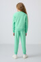 Water Green Cotton Fuzzy Inside Soft Textured Comfortable Fit Embroidered Girls' Tracksuit Set - 75145 - 8