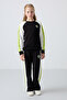 Black O Neck Wide Leg Standard Fit Printed Girl's Tracksuit Set - 75165 - 5