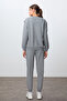 Gray Melange Compact Cotton Thick Smooth Textured O-Neck Standard Fit Women's Tracksuit Set - 95341 - 7