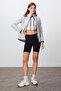 Stone Thick Soft Textured Hooded Standard Fit Embroidered Fleece Women's Sweatshirt -97287 - 5