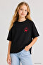 Black Comfortable Short Sleeve Printed Girls' T-Shirt - 75176