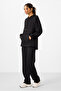 Black Soft Textured Hooded Standard Fit Women's Tracksuit Tunic Set - 95348 - 5