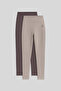 Slim Fit 2-Pack Brown-Dark Beige Women's Leggings - 94011