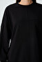 Black Compact Cotton Thick Smooth Textured O Neck Oversize Fit Women's Sweatshirt - 97288 - 2