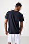 Navy Blue Breathable Textured Slim Flexible Standard Fit Men's Performance T-Shirt - 88391 - 6