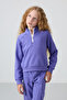 Lilac Cotton Fleece Inside, Soft Textured, Standard Fit, Embroidered Girls' Tracksuit Set - 75159 - 2