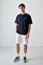 Navy Blue Cotton Thick Soft Textured Oversize Fit Printed Men's T-Shirt - 88375 - 2