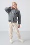 Gray Melange Thick Soft Textured Standard Fit Embroidered Fleece Girls' College Jacket - 75156 - 3