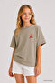 Dark Beige Comfortable Fit Short Sleeve Printed Girls' T-Shirt - 75176 - 2