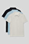 Standard Fit Basic Polo Neck 3-Pack Navy Blue-Ecru-Light Blue Unisex Kids T-Shirt - 11330