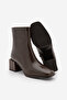 Women's Heeled Boots&Bootie Blunt Toe Wooden Pattern Heel Zippered Daily Classic Boots Noyes Brown - 7