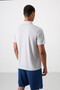 Gray Breathable Textured Slim Flexible Standard Fit Polo Neck Men's Performance T-Shirt - 88393 - 6