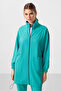 Sea Green Stand Collar Zippered Comfortable Form Women's Tracksuit Tunic Set - 95345 - 3