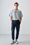 Indigo Surface Textured Standard Fit Embroidered Men's Tracksuit Bottom - 82126 - 4
