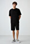Black cotton thick soft textured oversize fit basic men's shorts set - 85249 - 7